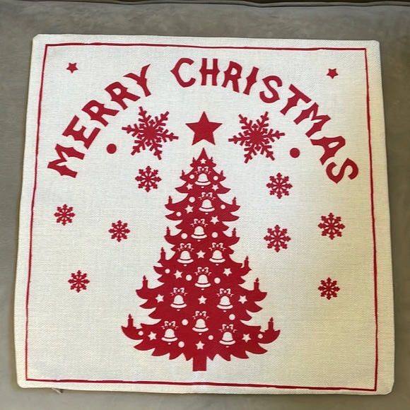 Both New! Pillow cover + insert 18”X 18”, “Merry Christmas”, tree/snowflakes - Picture 2 of 11